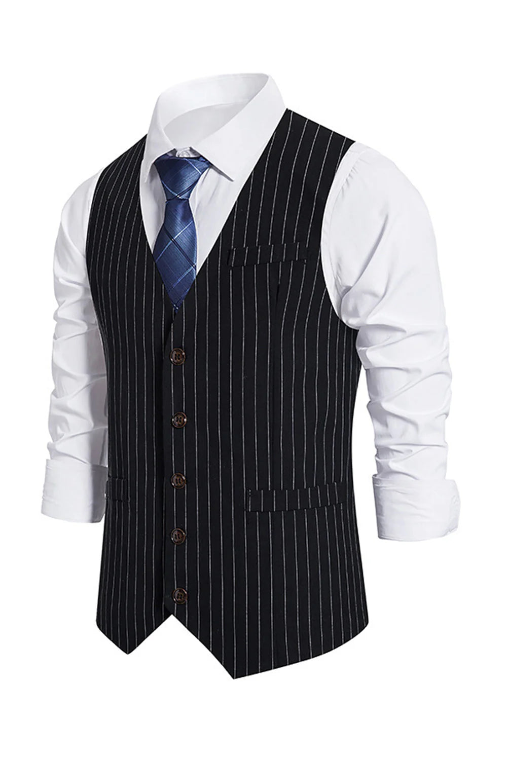 Mens Single Breasted Slim Fit Striped Suit Vest