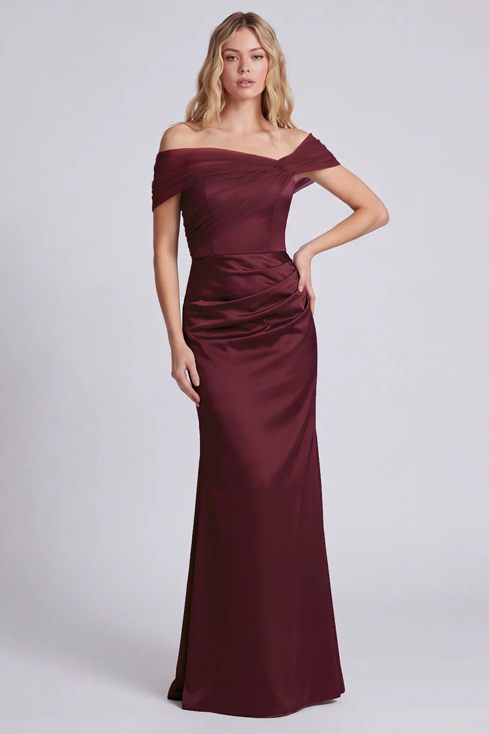 Olive Off the Shoulder Mermaid Satin Maxi Dress