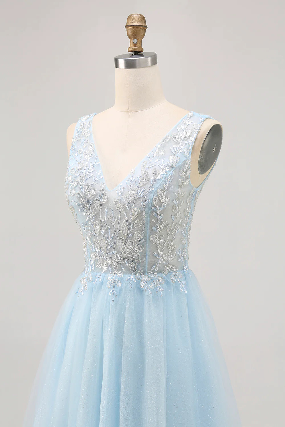 Blue A Line V Neck Floral Appliqued Short Homecoming Dress