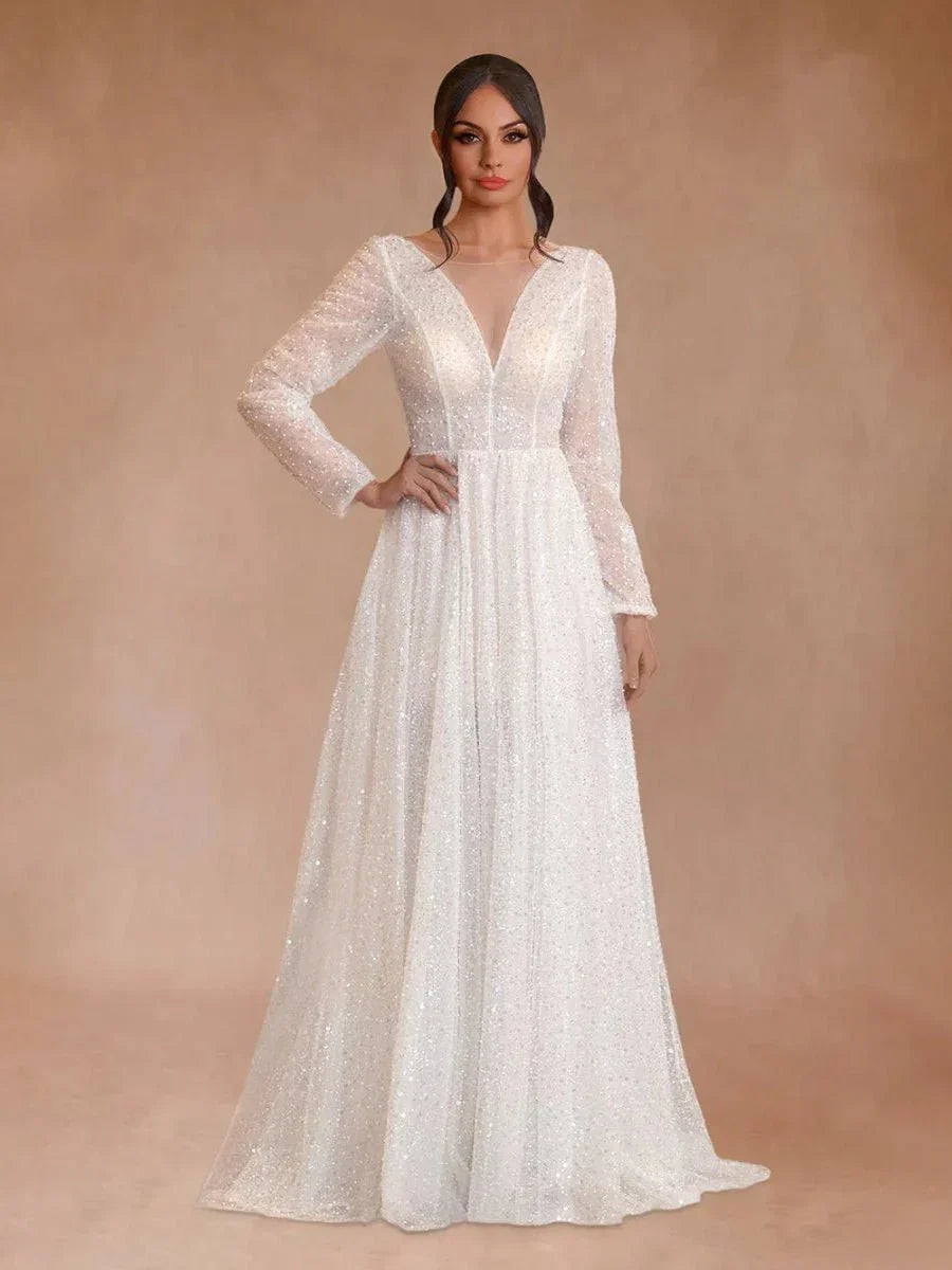 Bohemian A Line Sparkly Sequined Luxury Wedding Dresses