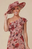 Floral Dusty Rose One Shoulder Ruffled Mother of the Bride Dress with Slit