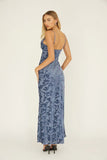 MEREDITH MAXI SLATE BLUE FLORAL BURNOUT DRESS
