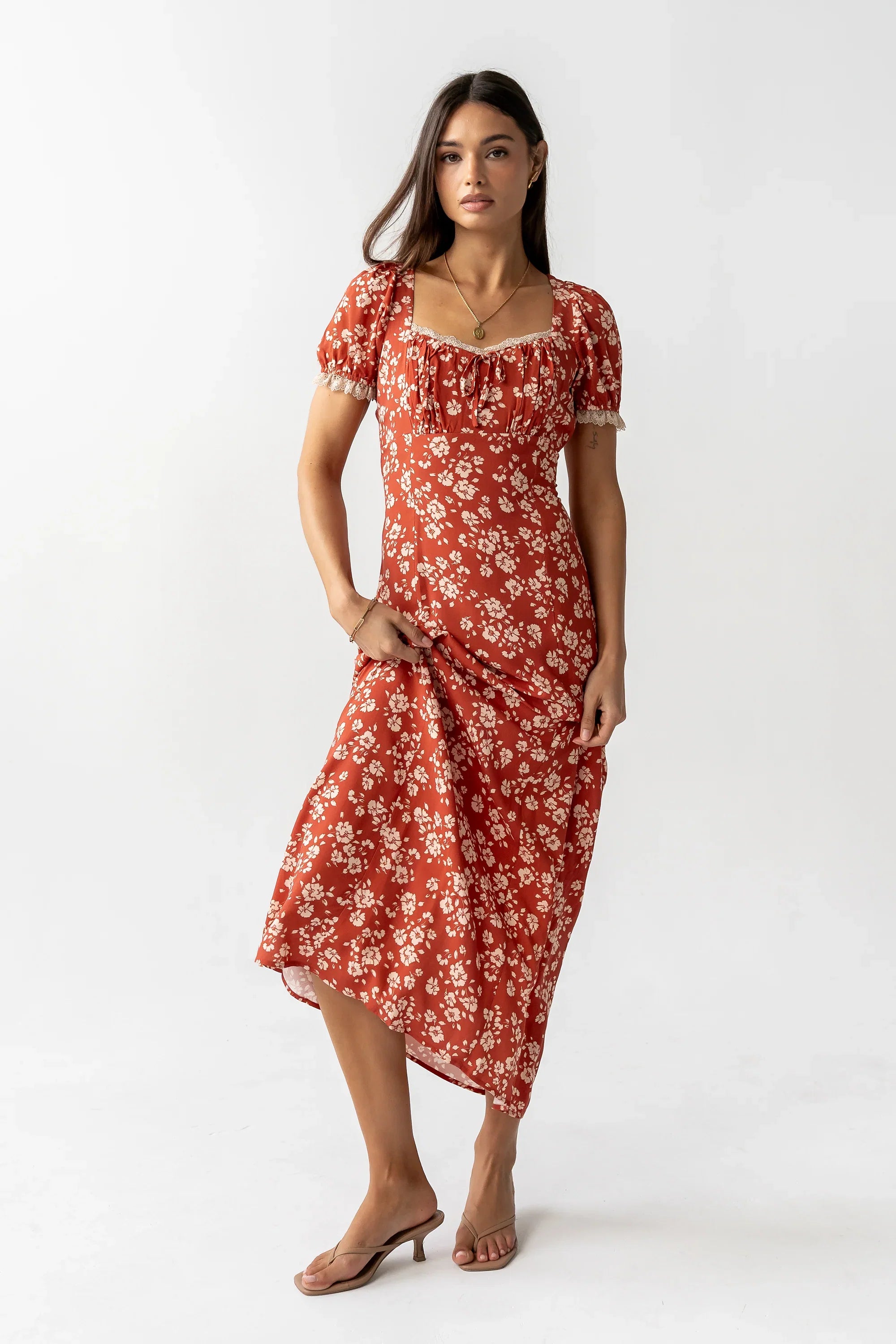 Camden Floral Maxi Dress in Rust