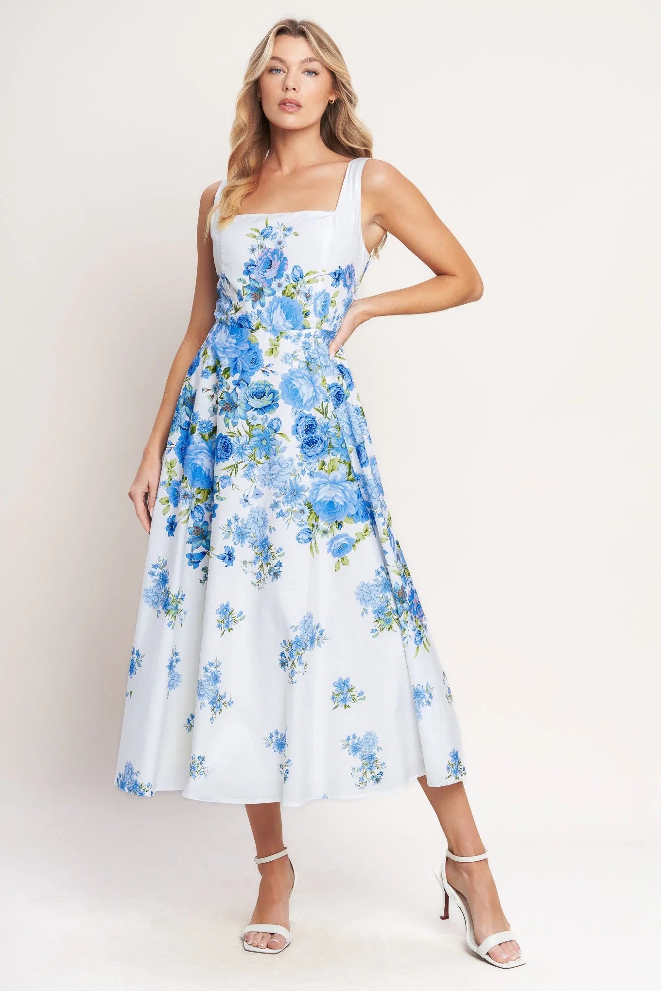 CLASSIC BLOOM BLUE FLORAL MIDI DRESS