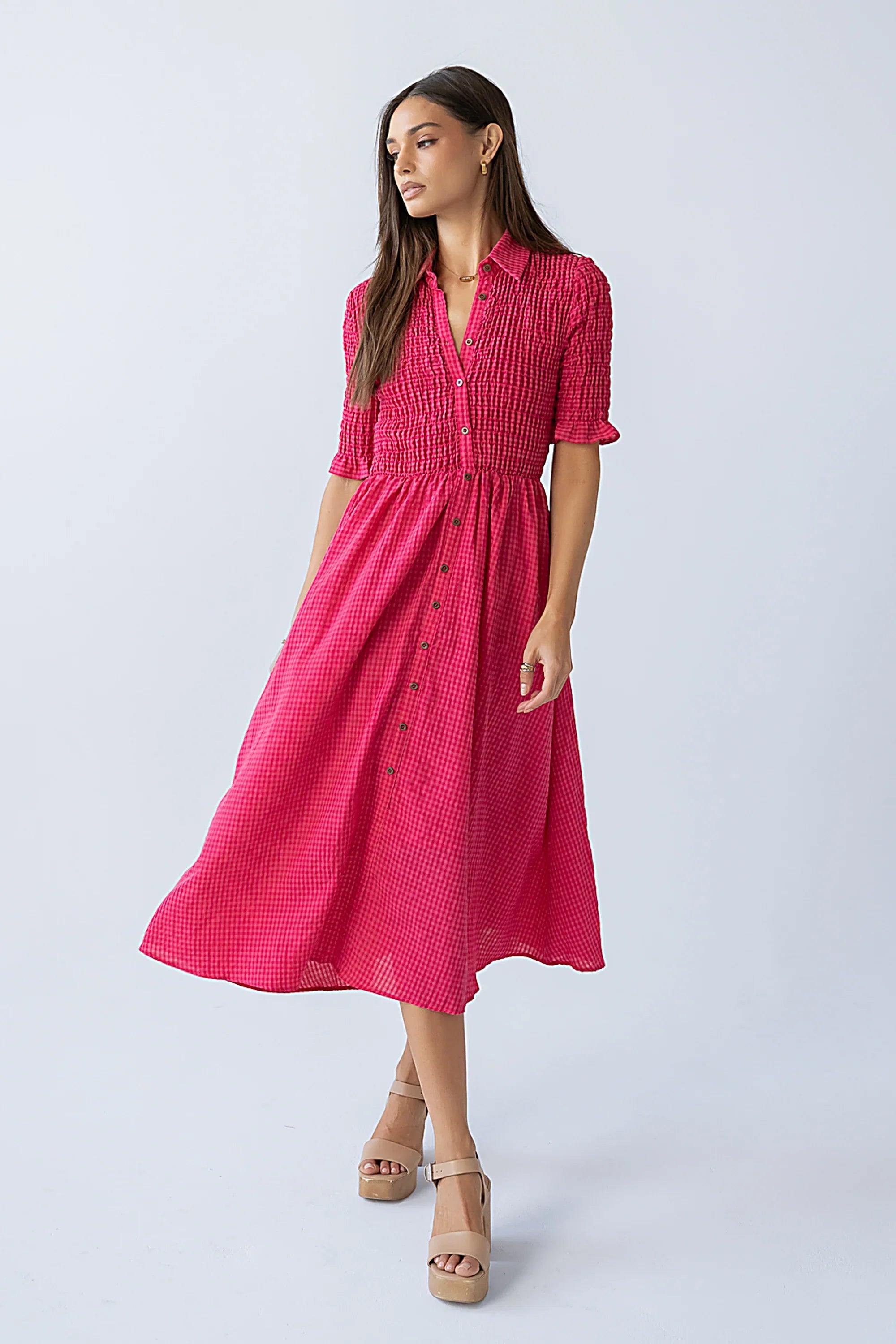 Jonas Gingham Midi Dress in Pink FINAL SALE