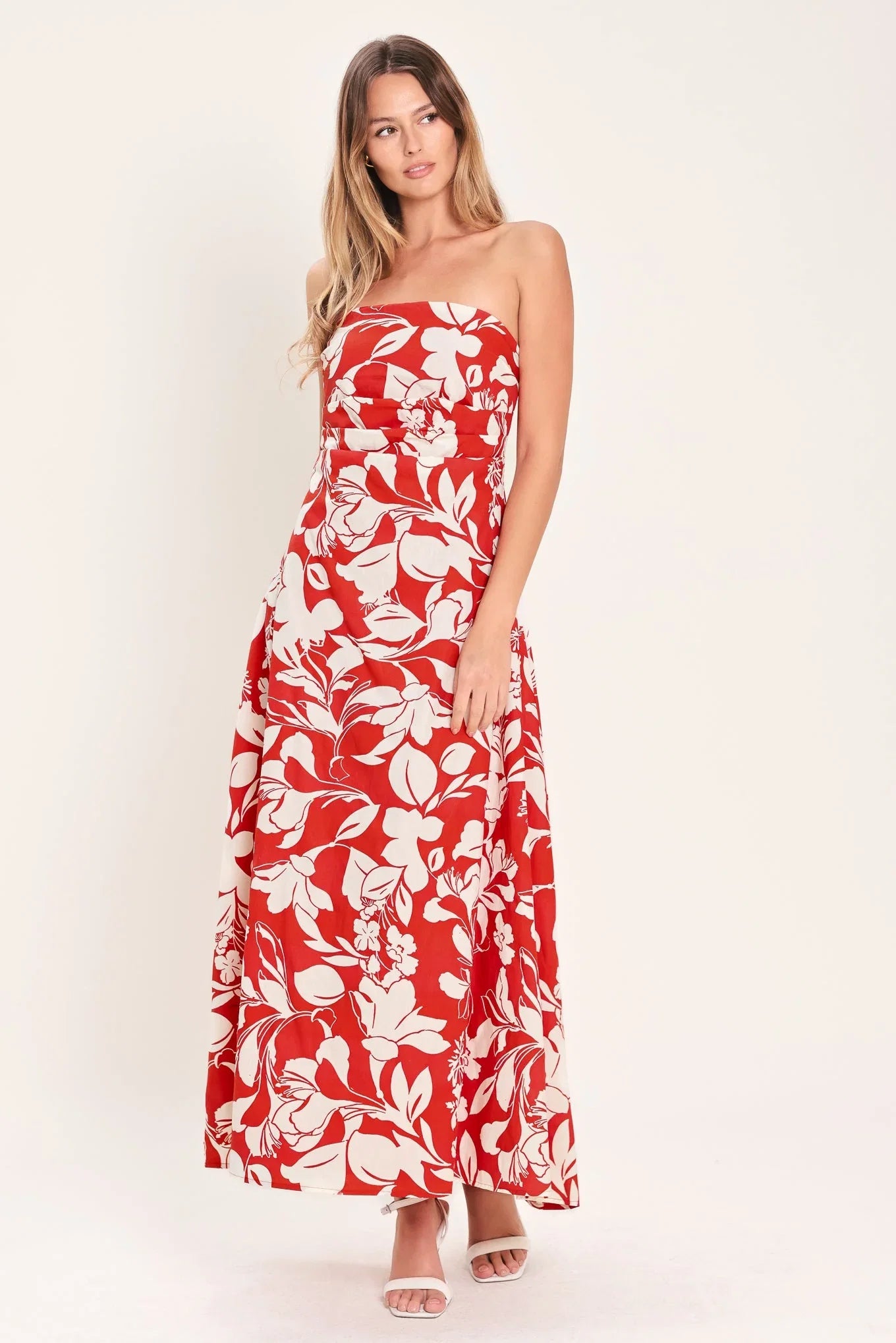 VIBRANT PETAL RED MIDI DRESS