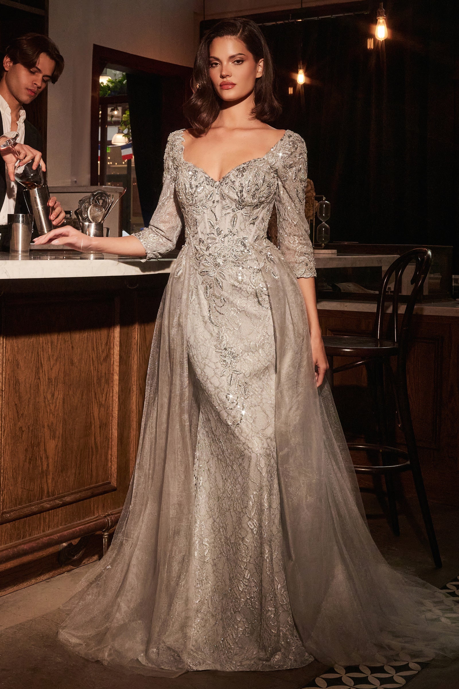 Liesel Gown LONG SLEEVE LACE FITTED DRESS OVERSKIRT