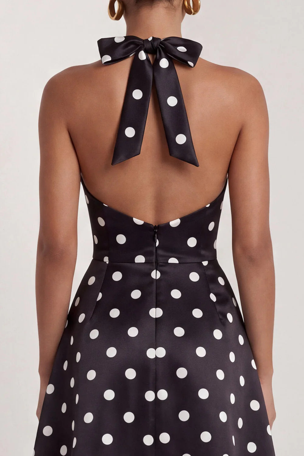 Halter White Black Polka Dot A Line Formal Dress with Slit