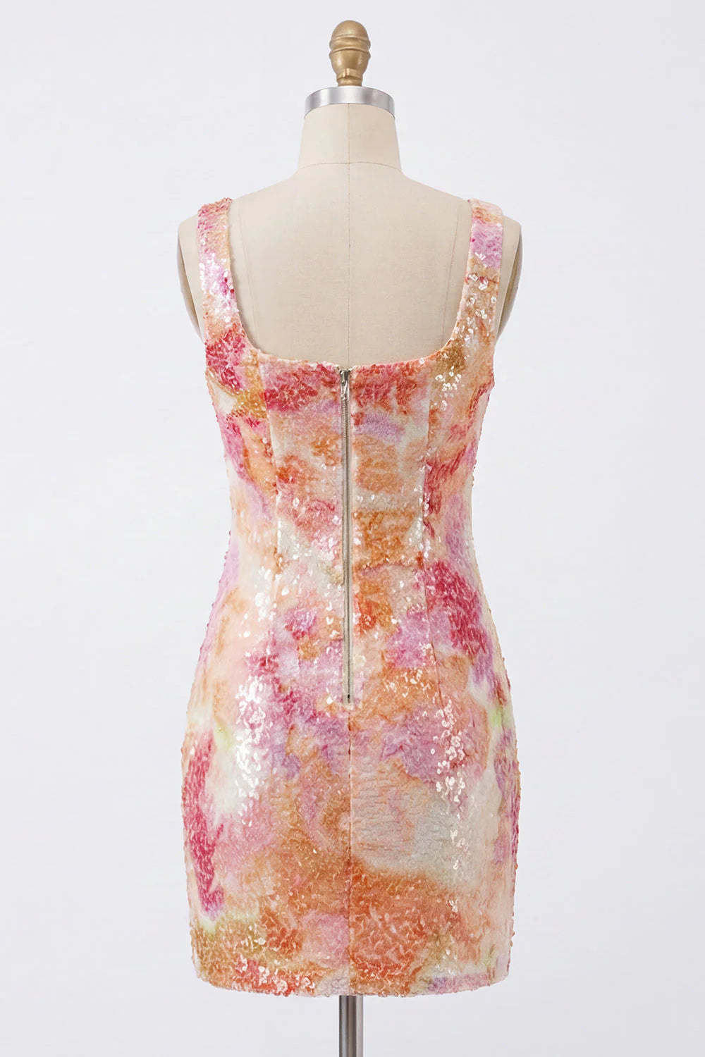 Sparkly Orange Bodycon Square Neck Short Homecoming Dress