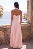 Pink Halter A Line Long Bridesmaid Dress