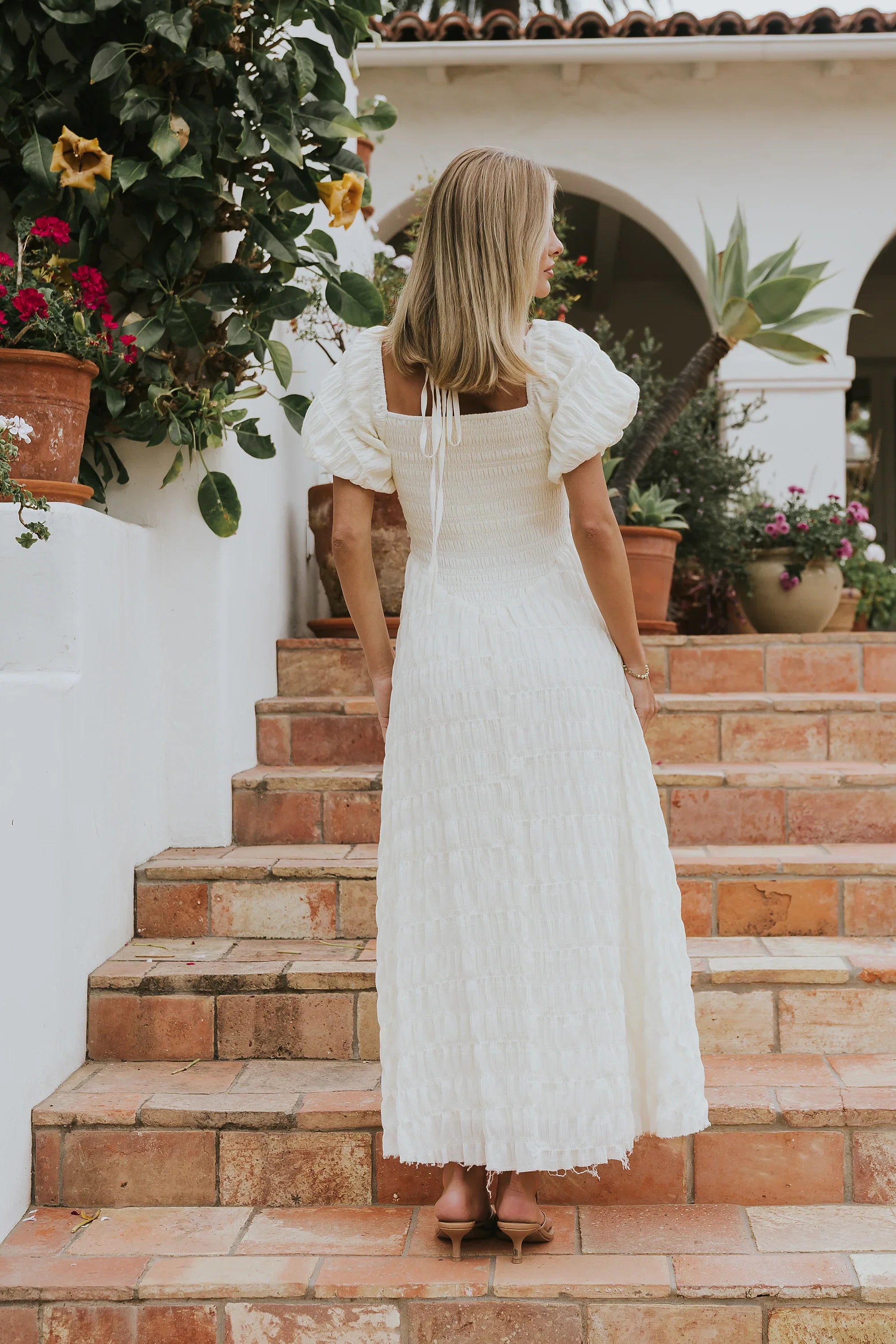 Beckie Smocked Maxi Dress in Off White
