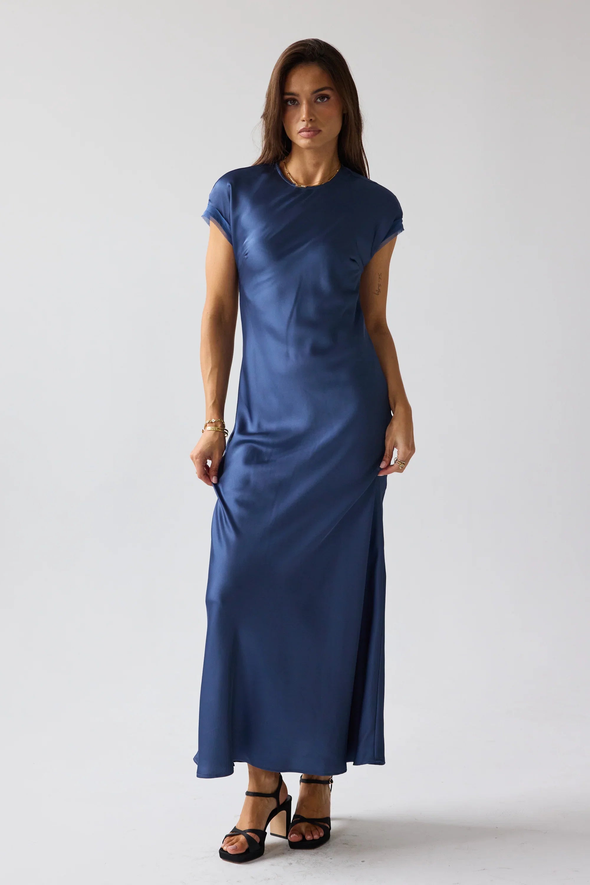 Hanna Satin Maxi Dress in Blue FINAL SALE