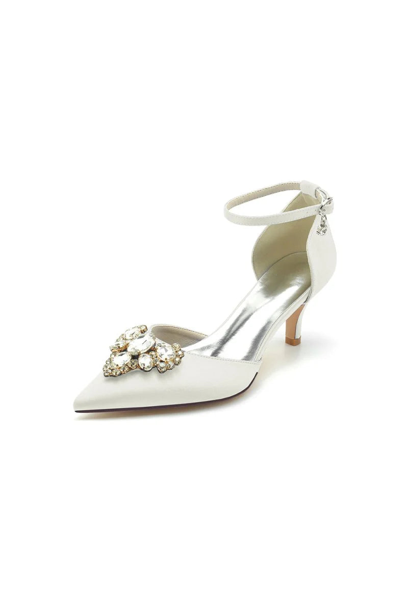 Rhinestone Pointed Toe Kitten Heels With Rhinestone