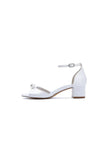 Satin Low Heel Sandals with Pearl Accent and Ankle Strap