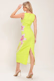 LUSH LIME MIDI DRESS WITH SQUARE NECKLINE