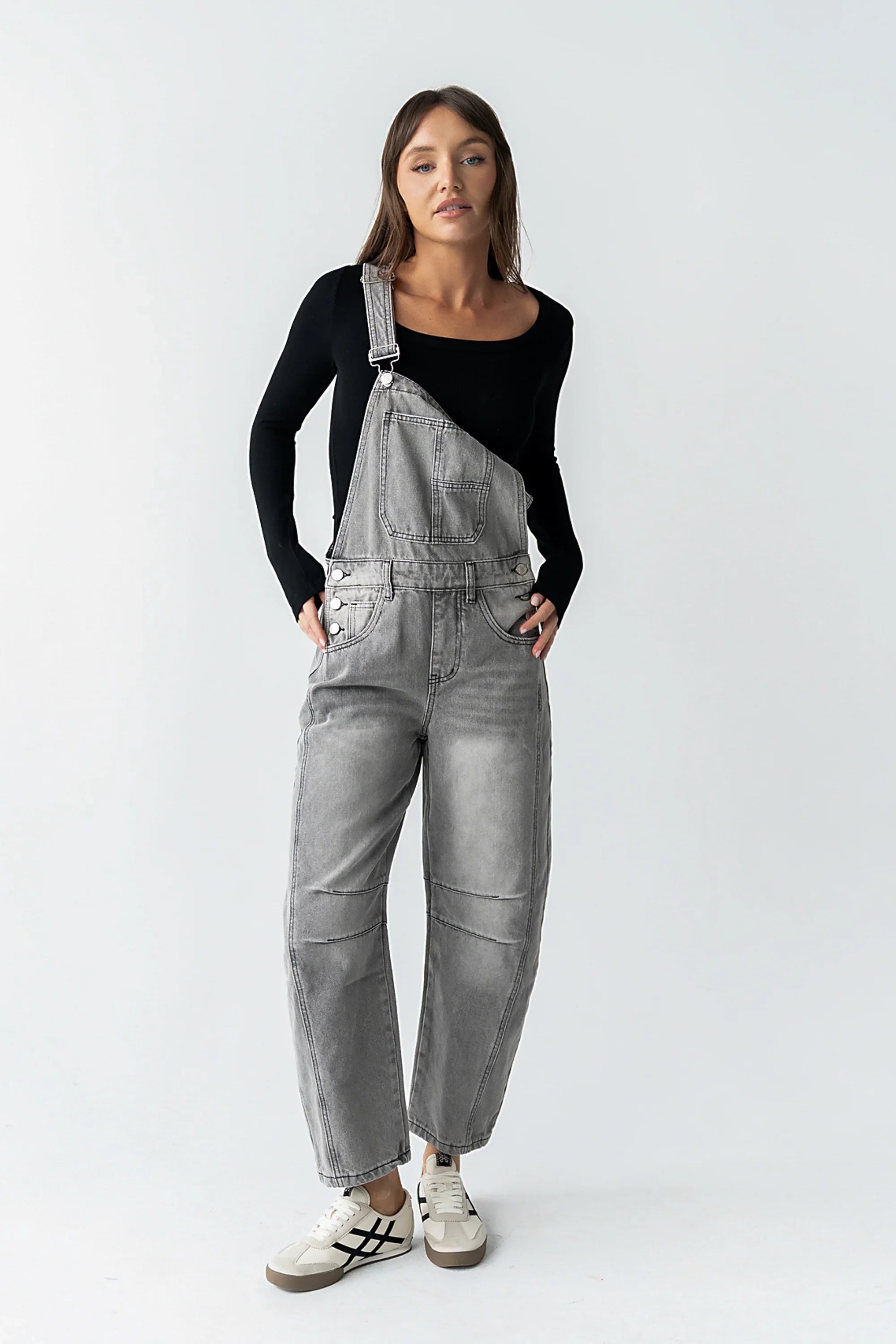 Tansy Denim Overalls in Grey