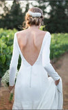 Simple Chiffon Sheath Bateau neck Deep V Back Bridal Gown with Chapel Train