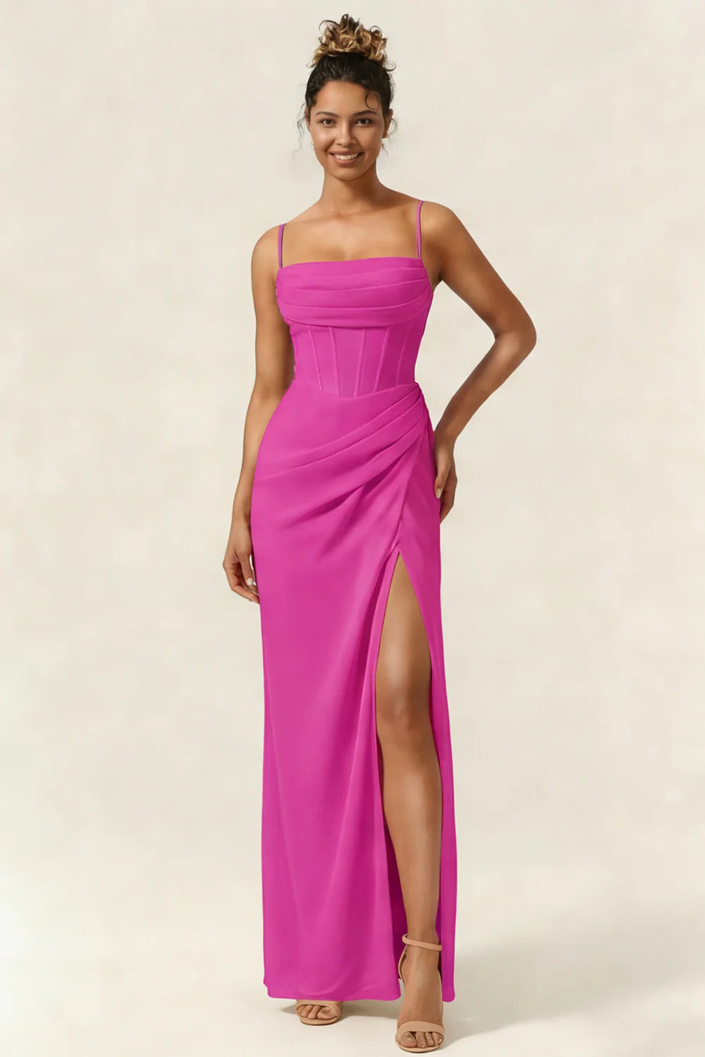 Green Flower Mermaid Corset Chiffon Long Bridesmaid Dress with Slit