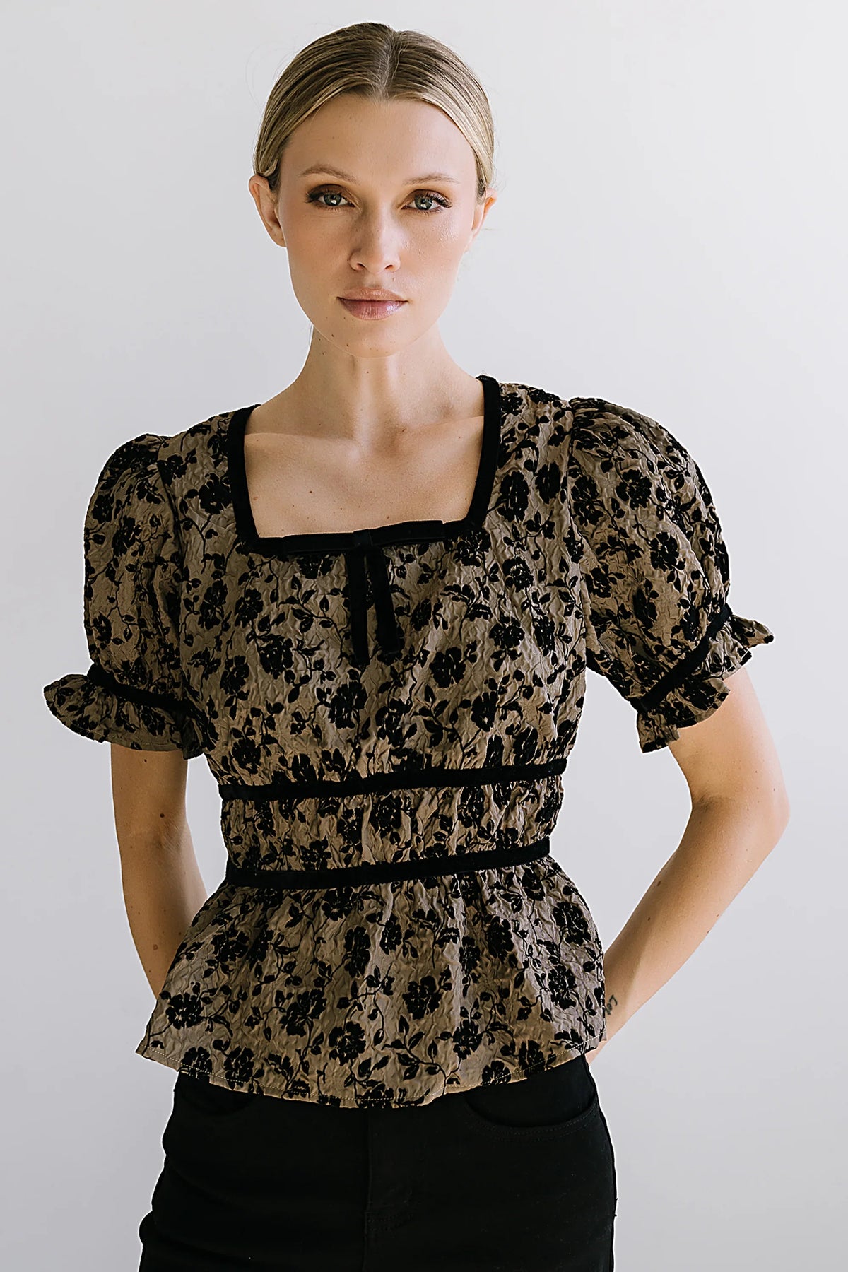 Tallie Floral Blouse in Mocha FINAL SALE