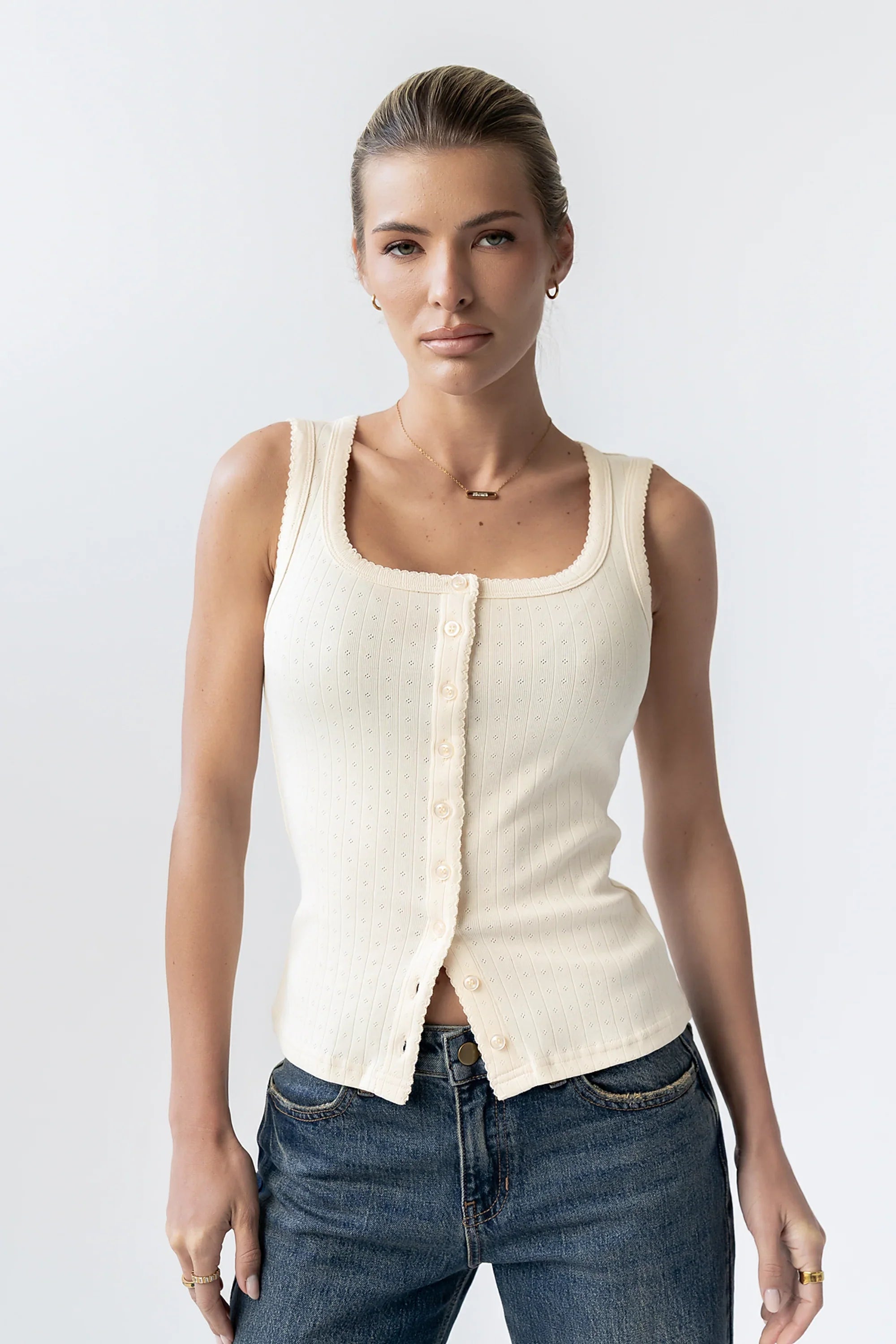 Apollo Knit Tank Top in Beige