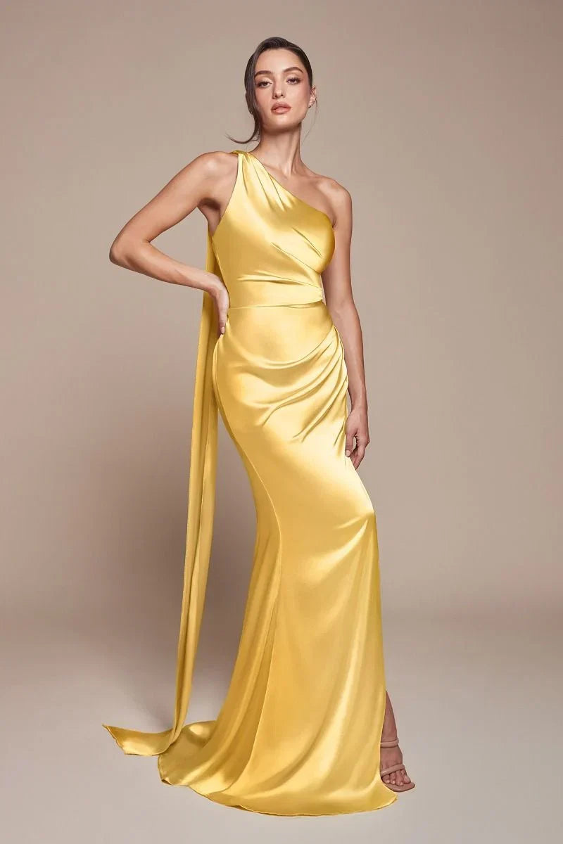 BRYCE GOWN ONE SHOULDER LUXE SATIN DRESS