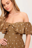 BELLE AMOUR OFF SHOULDER BROWN MIDI DRESS