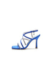 Square Open Toe Crystal Cross Straps Chunky Heels