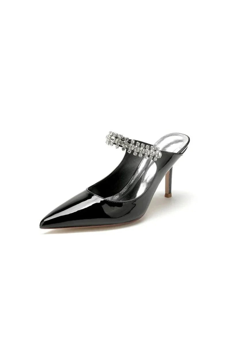 Leather Pointed Toe Wedding Shoes with Rhinestone