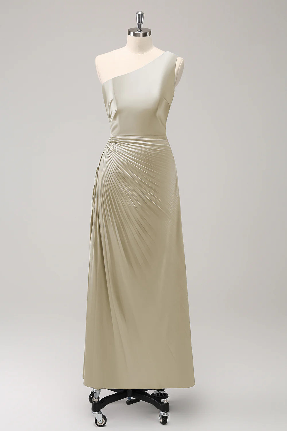 Dark Green Sheath One Shoulder Satin Long Bridsmaid Dress