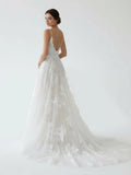 Boho White A Line Lace Appliques Wedding Dress