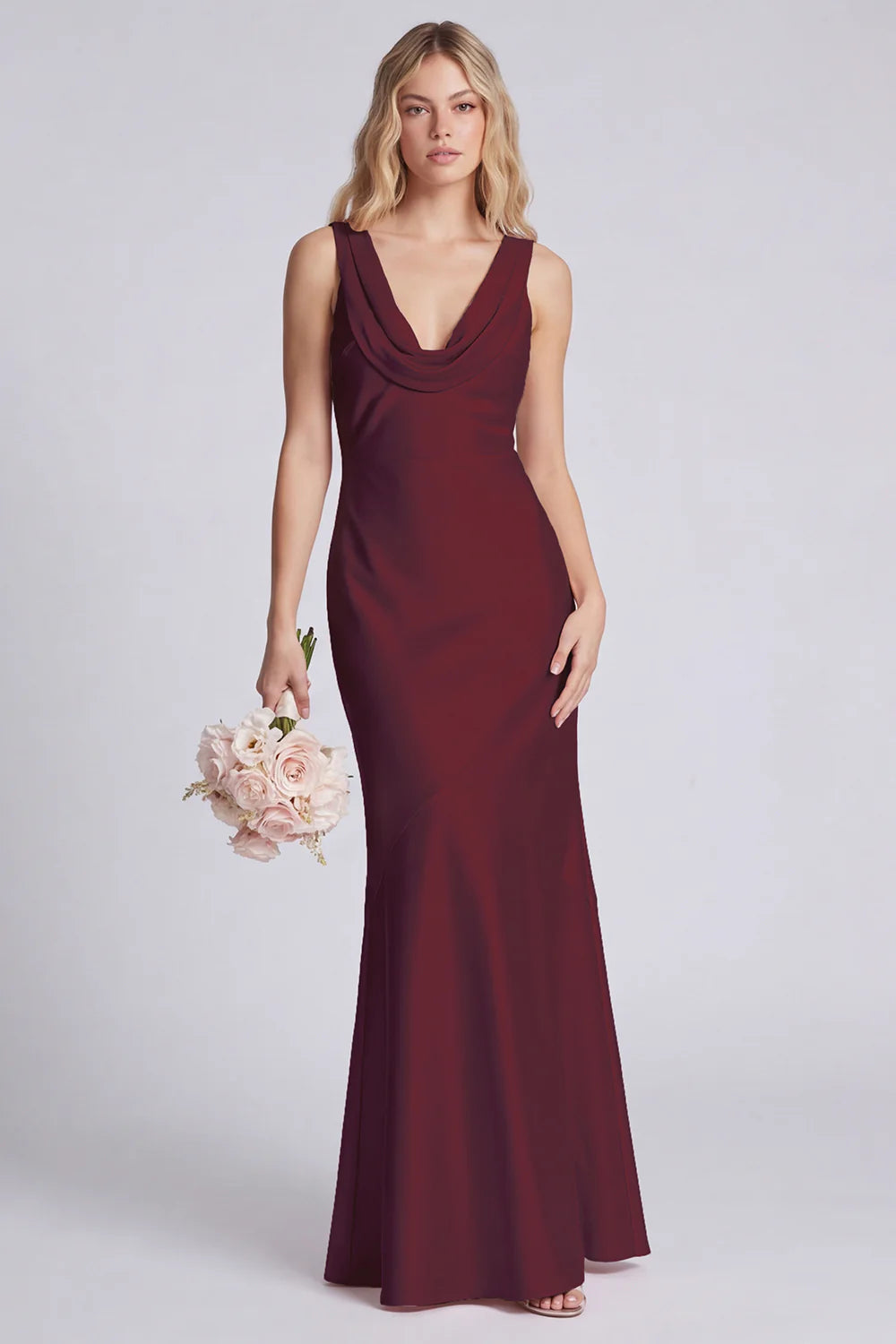 Eucalyptus Mermaid Cowl Neck Satin Long Bridesmaid Dress