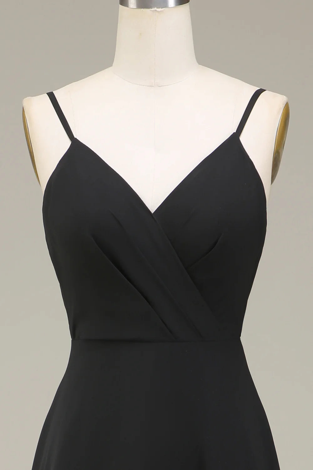 Black A Line Spaghetti Straps Chiffon Long Bridesmaid Dress