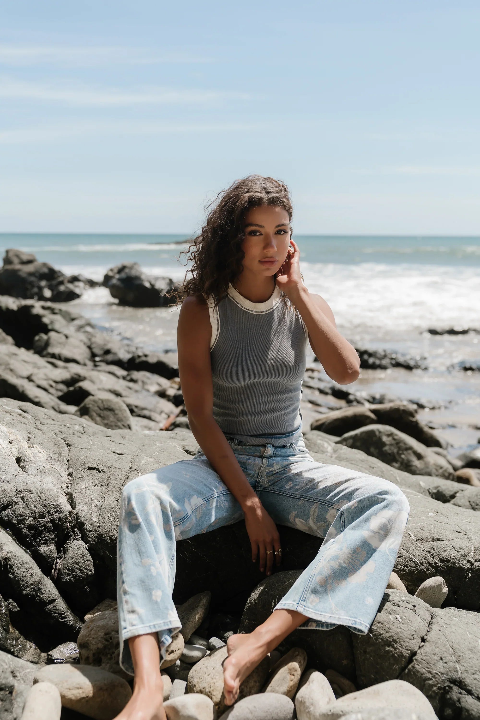 Lilah Reverse Seam Tank in Indigo