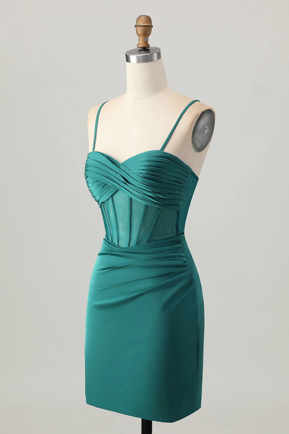 Dark Green Spaghetti Straps Corset Tight Short Satin Homecoming Dress