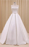 A Line Corset Strapless Floor Length Wedding Dress with Delicate Bow Belt