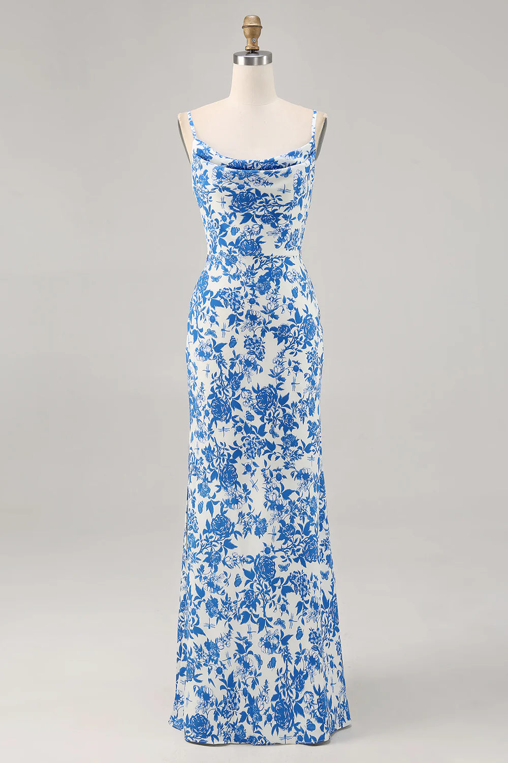 Red Flower Sheath Spaghetti Straps Floral Maxi Dress