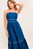 SWEET DREAMS SCALLOPED EDGE MIDI DRESS NAVY
