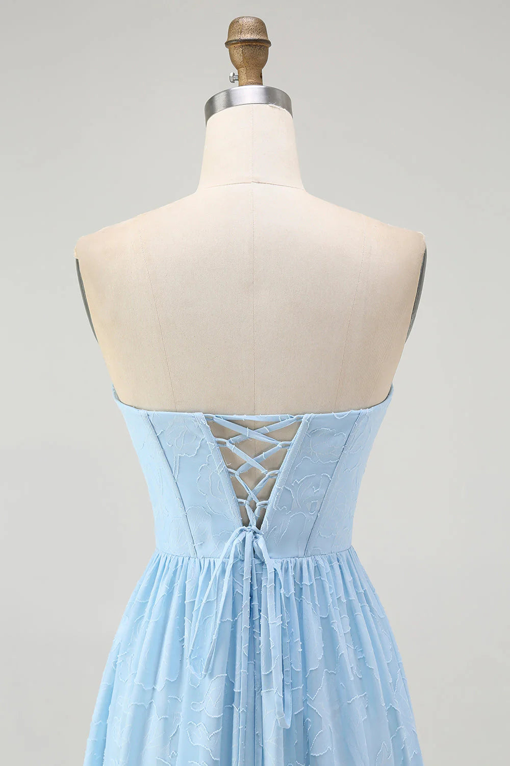 Strapless Sky Blue A Line Corset Midi Dress