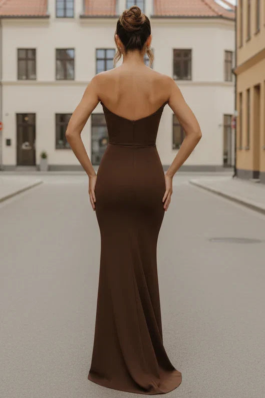 Daris Gown Chocolate Cat Eye Scoop Neckline Dress