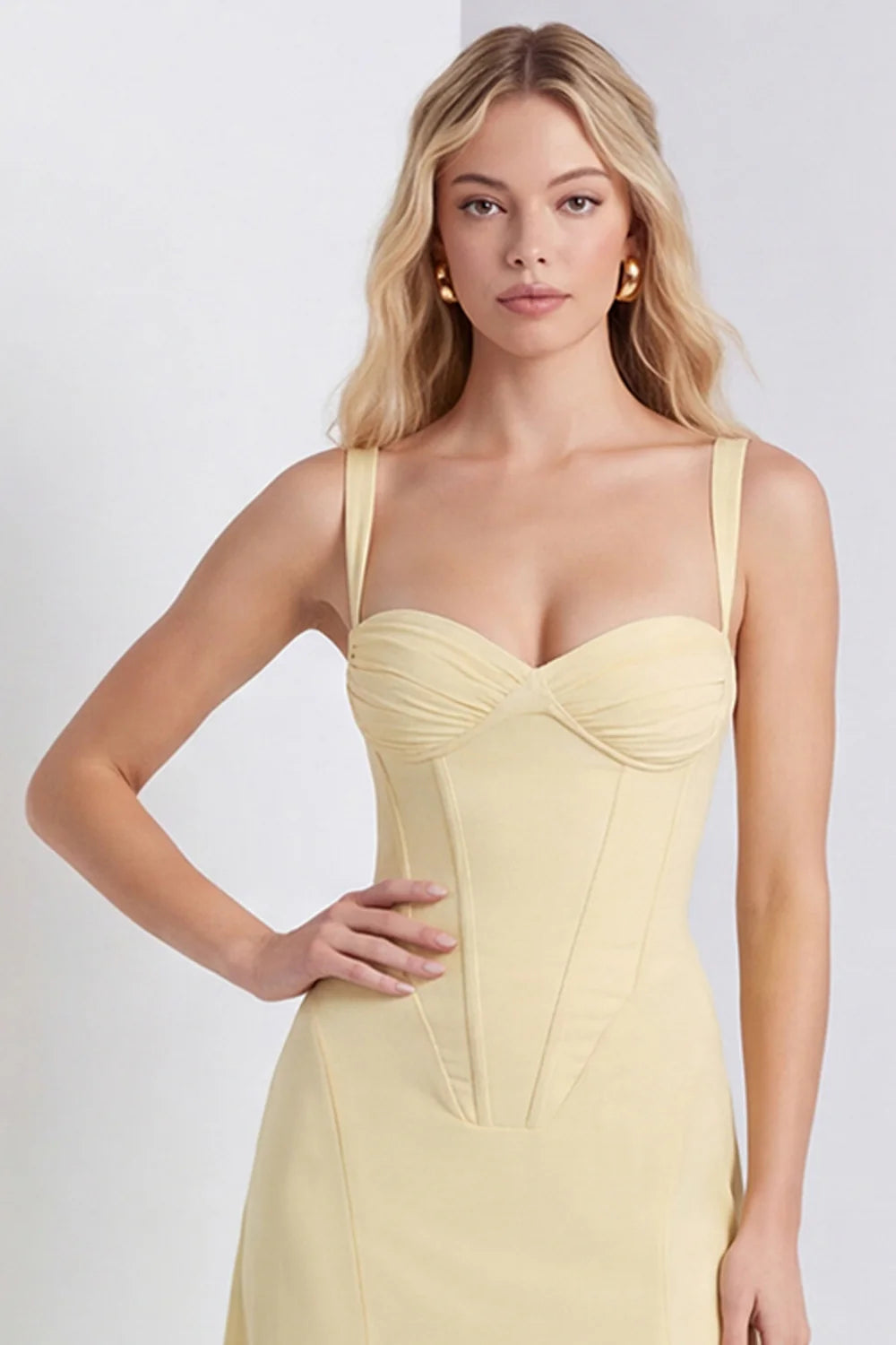Daffodil Corset A Line Lace up Back Maxi Dress with Slit