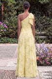 Daffodil A Line Floral Embroidery One Shoulder Wedding Guest Dress with Slit