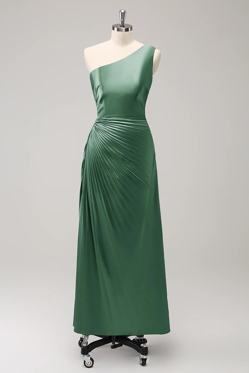 Blue Sheath One Shoulder Satin Keyhole Long Bridesmaid Dress