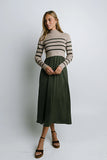 Zeda Midi Dress in Olive Stripe