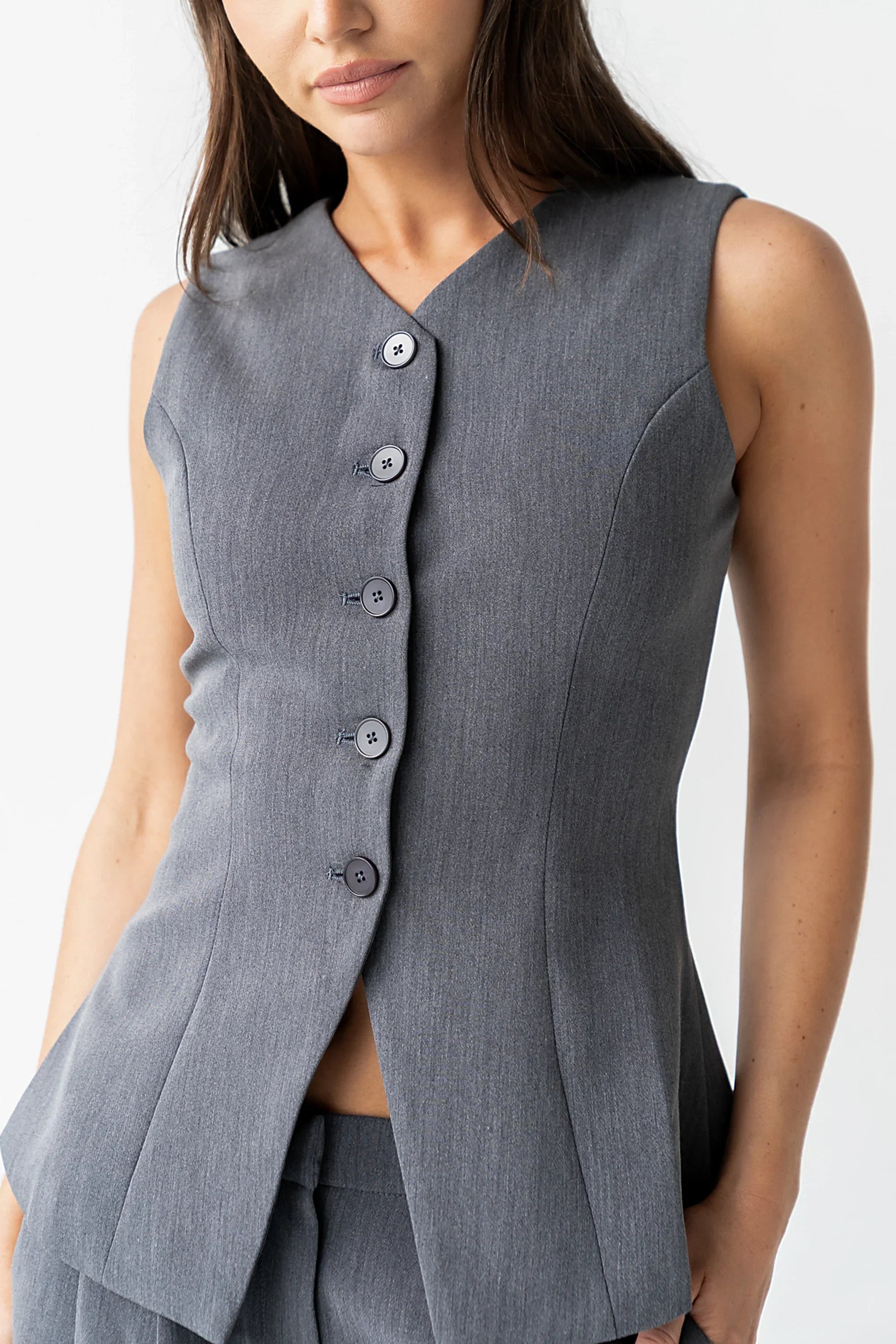 Carrie Button Up Vest in Charcoal