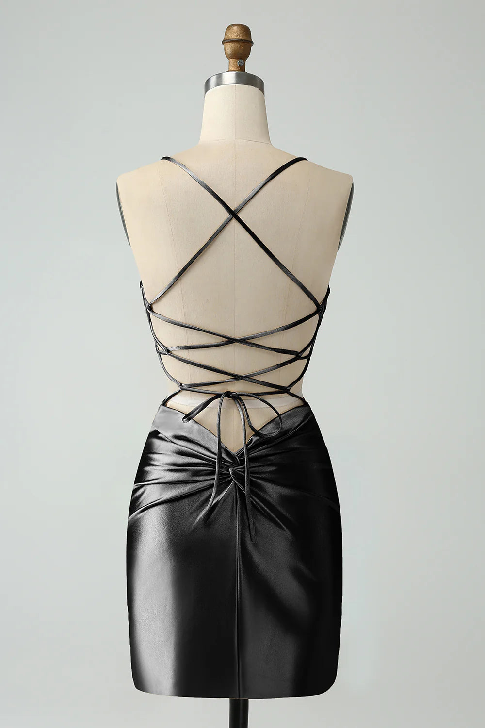 Golden Bodycon Spaghetti Straps Lace up Back Short Homecoming Dress