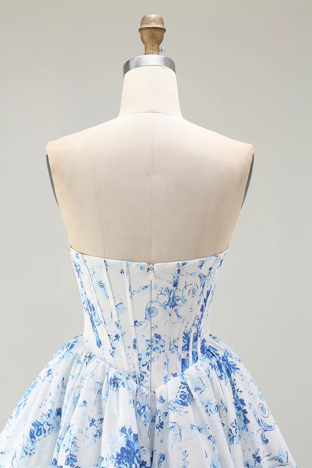 Pink Flower A Line Strapless Printed Homecoming Dress with Beading