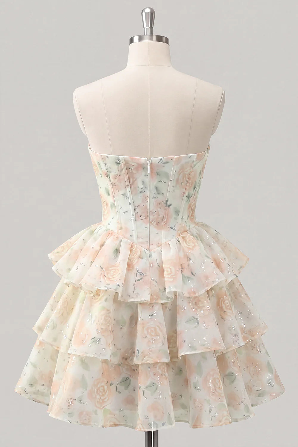 Strapless Floral A Line Sequin Corset Pink Homecoming Dress