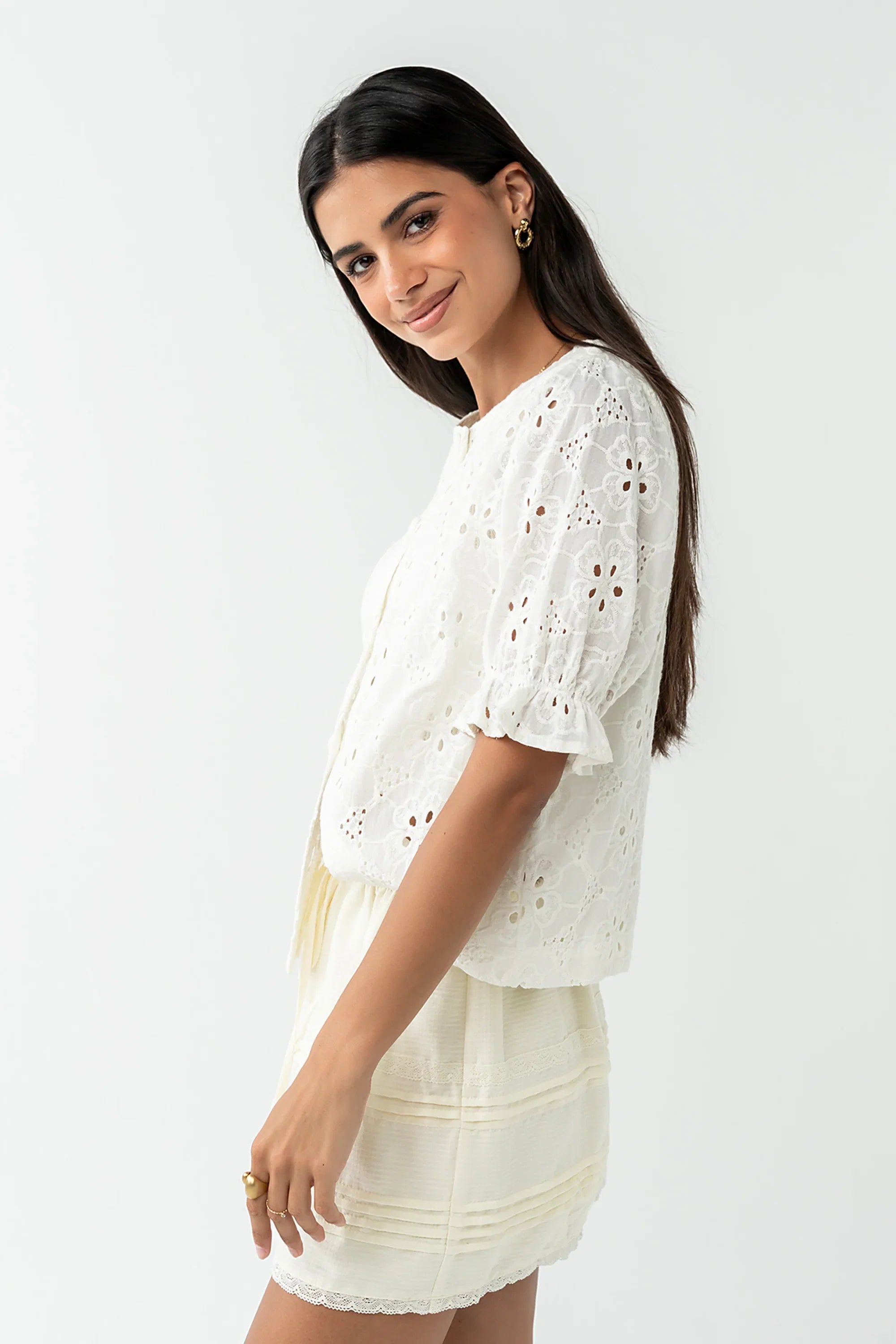 Cassidy Embroidered Button Up in Ivory