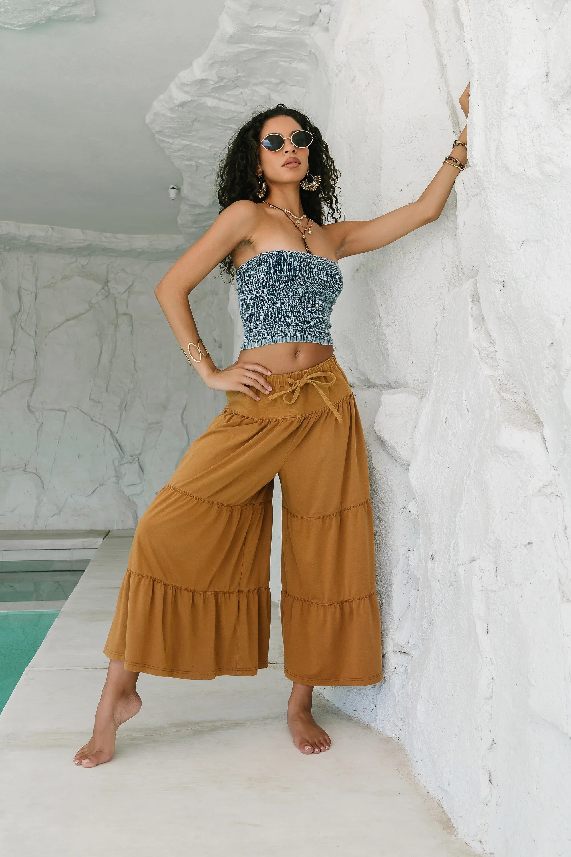 Asha Tiered Pants in Camel