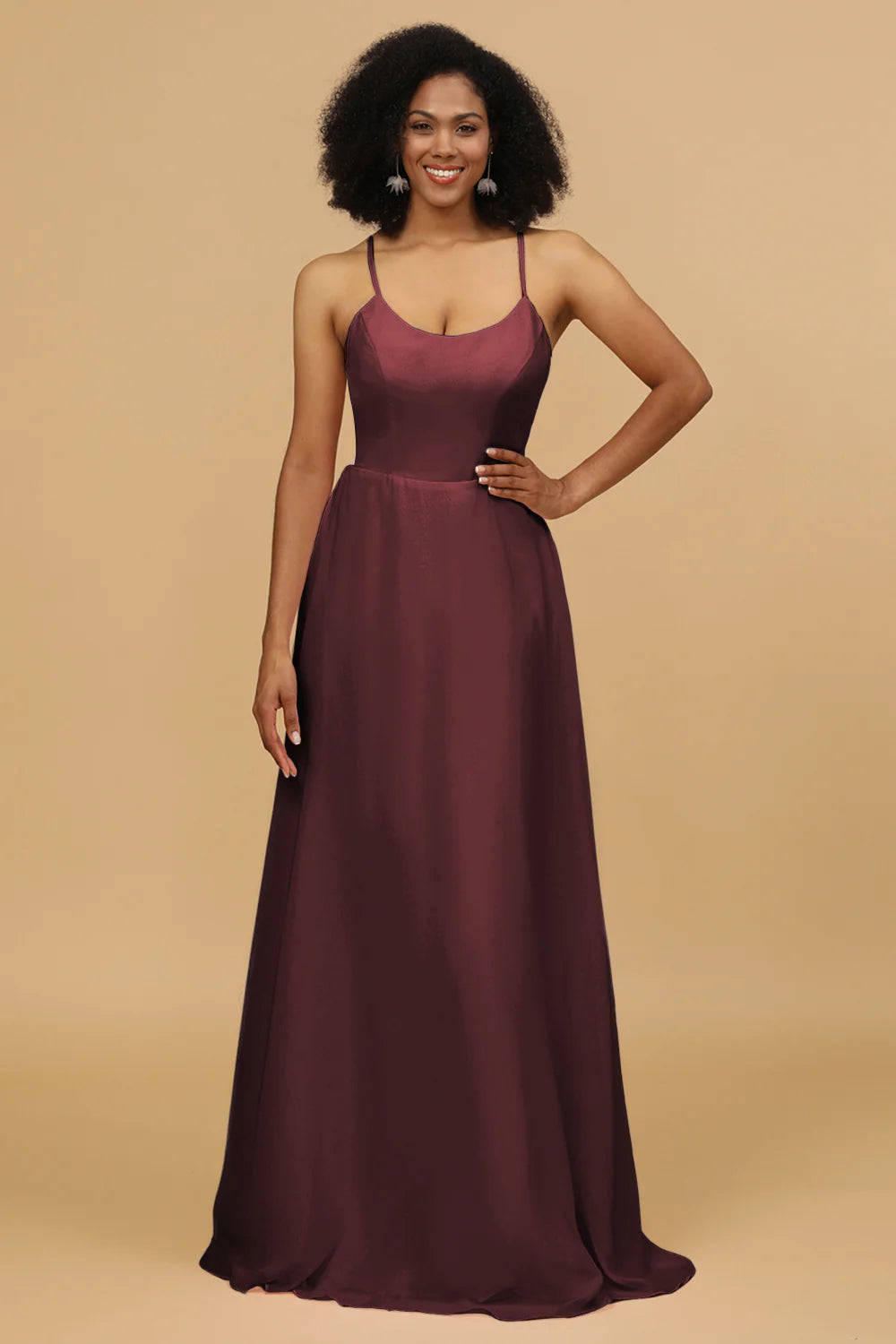 Sheath Column Spaghetti Straps Long Chiffon Bridesmaid Dress